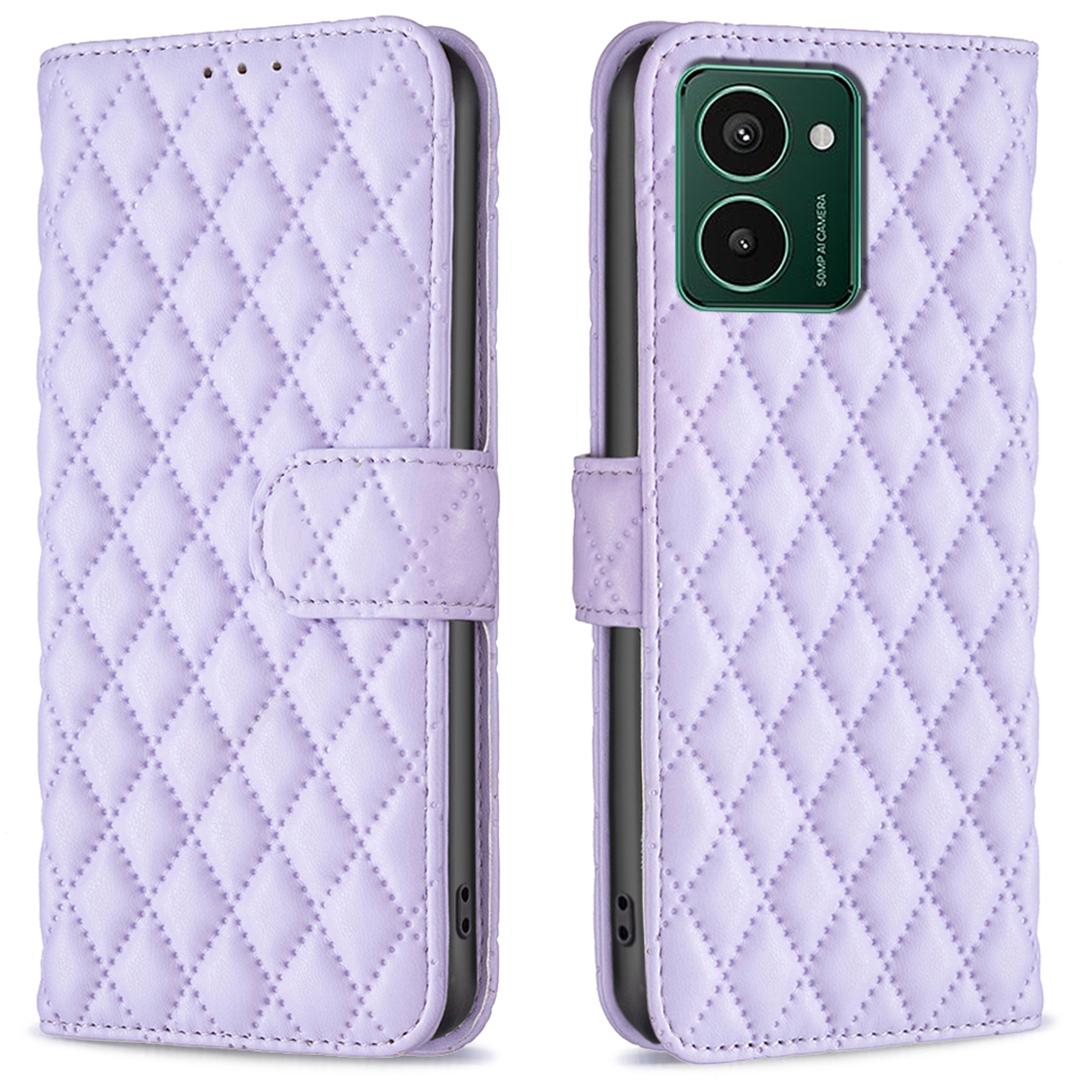 

For HMD Pulse+ Case Rhombus Imprint Leather Phone Cover Purple