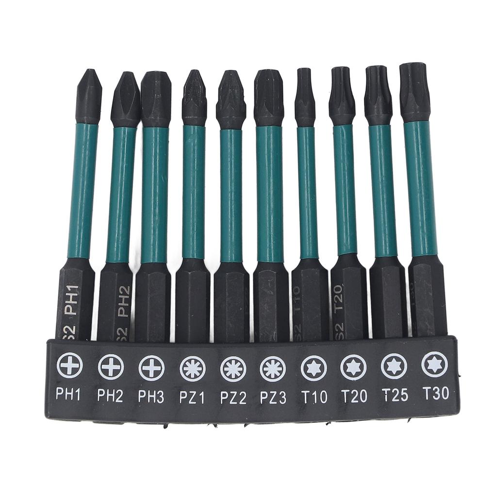 10Pcs 14in Hex Shank Screwdriver Bit Set Black Phosphating S2 Alloy Steel Impact Resistant Driver