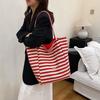Striped Canvas Double-sided Usable Bag, Tote Bag, Casual Shoulder Bag, Large Capacity Shopping Bag