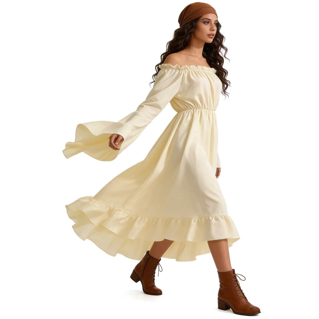 Medieval cos renaissance dress, one-word shoulder, dress suit clothing knitted shawl