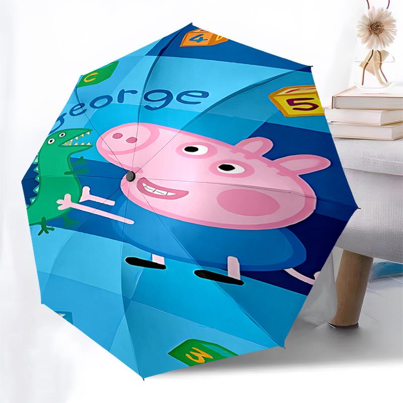 George's Dinosaur Adventure: Peppa Pig's Automatic Folding Umbrella - 8-Bone Iron Frame, Portable Design for Outdoor Fun and Festive Gifts01
