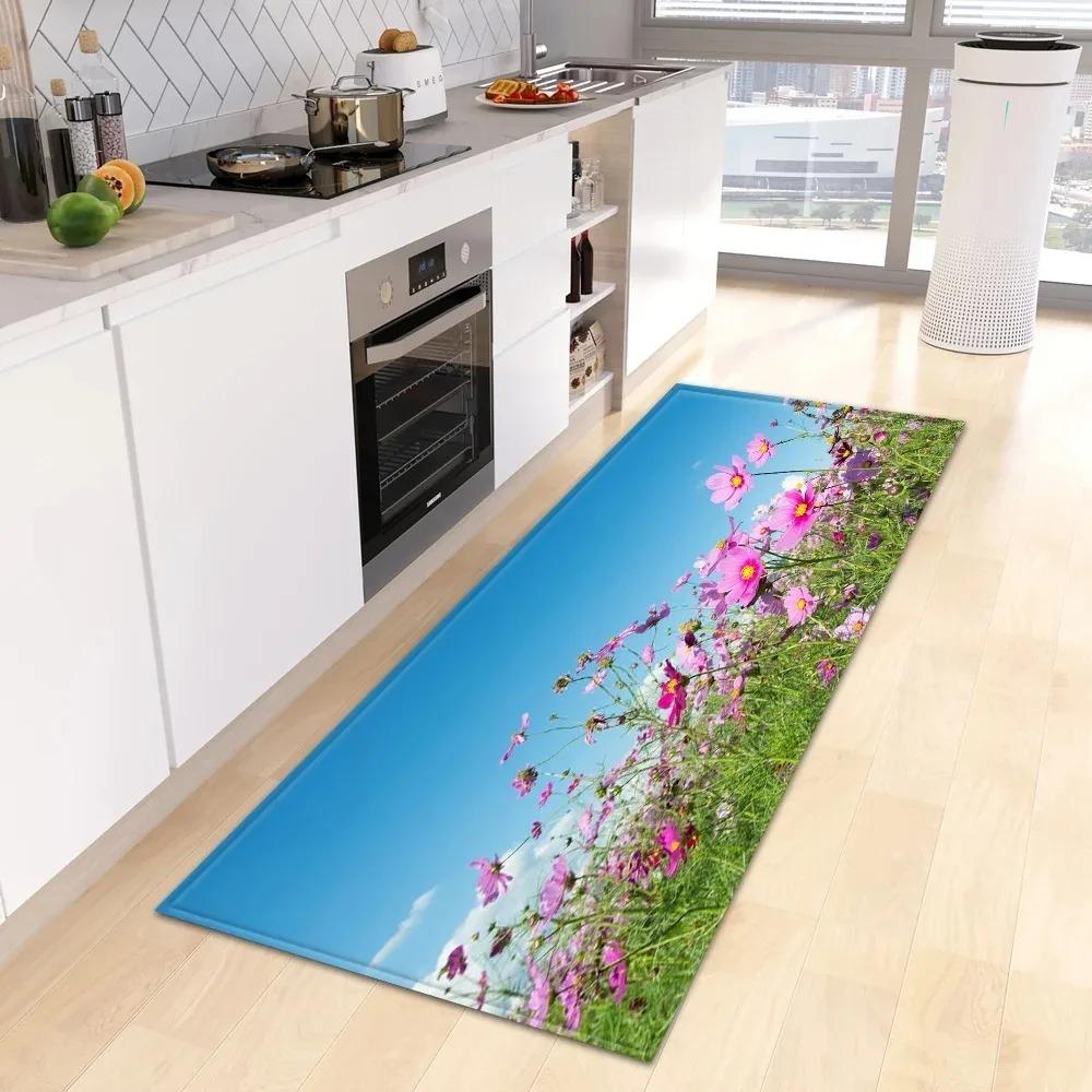 Bedroom Decoration Living Room Decoration Area Rug Small Fresh Flower Pattern Home Kitchen Floor Mat Door Decoration Floor Mat