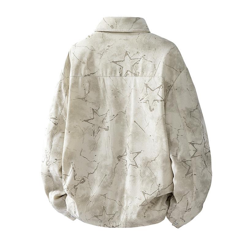 American Retro Tie-dyed Denim Shirt Men's Spring and Autumn Casual High-end Shirt Long-sleeved Jacket Jacket