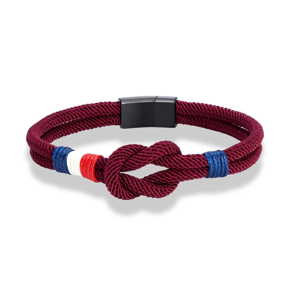

MKENDN Black Stainless Steel Square Knot Rope Bracelet Men Women Handmade Woven Double-Layer Design France Flag Couple Jewelry 19cm вино красного