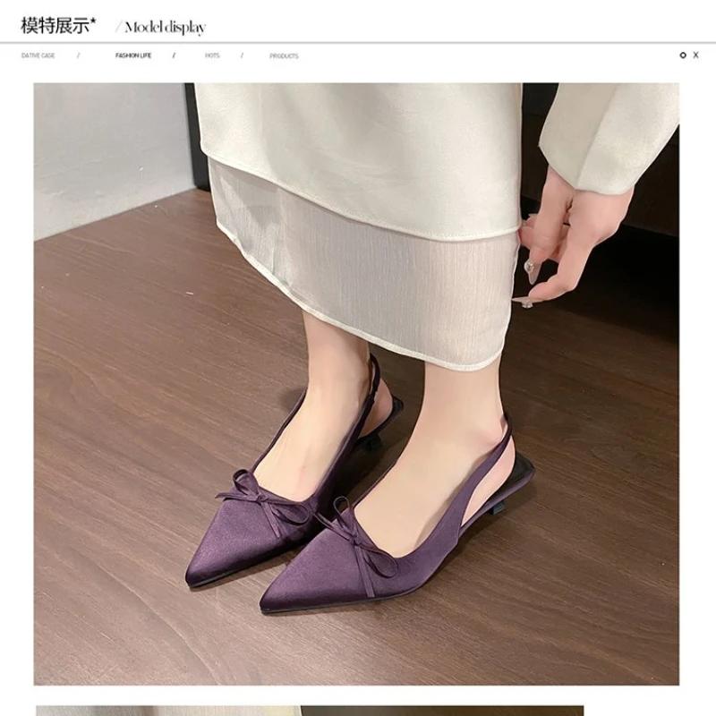

Модные атласные босоножки с острым носком на высоком каблуке Женские летние новые сексуальные на тонком каблуке с ремешком через пятку Туфли с бантом Элегантные туфли для вечеринки Женские туфли-лодочки 35 фиолетовый
