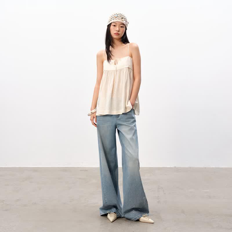GREEN BELT Women's Solid Thin Strap Tie-Detail Camisole