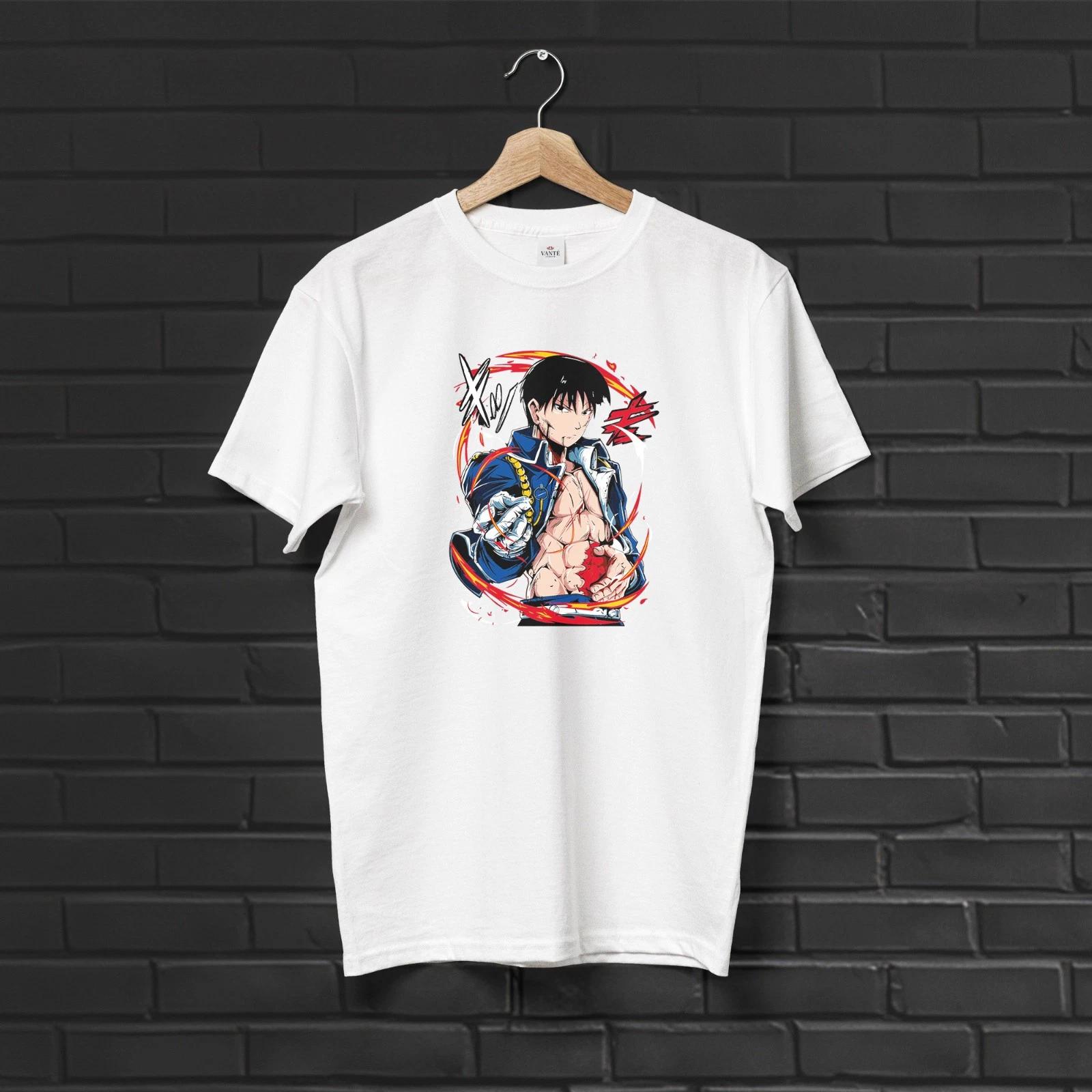 Roy Mustang Flame Alchemist Graphic Anime T-Shirt Men Unisex Casual Cotton Tee L