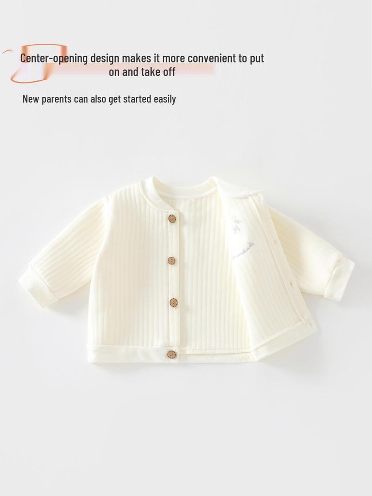 Plain Color Baby Cardigan - Warm Cotton Outerwear for Boys & Girls, Autumn Winter Style