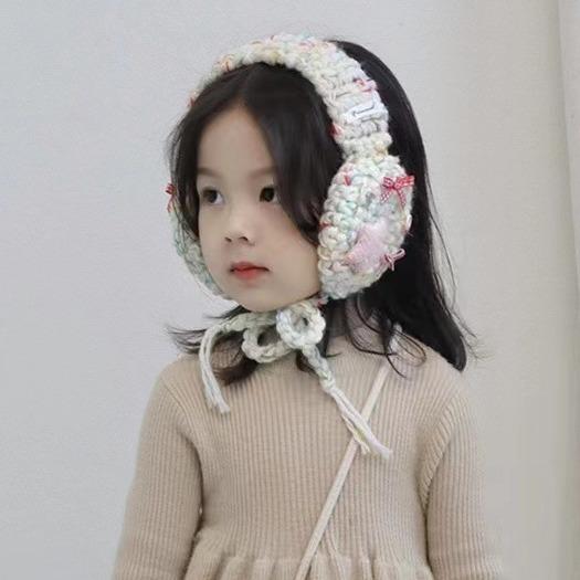 Little star bow handmade hairball strap earmuffs women's autumn and winter warm knitted earmuffs ear warm parent-child