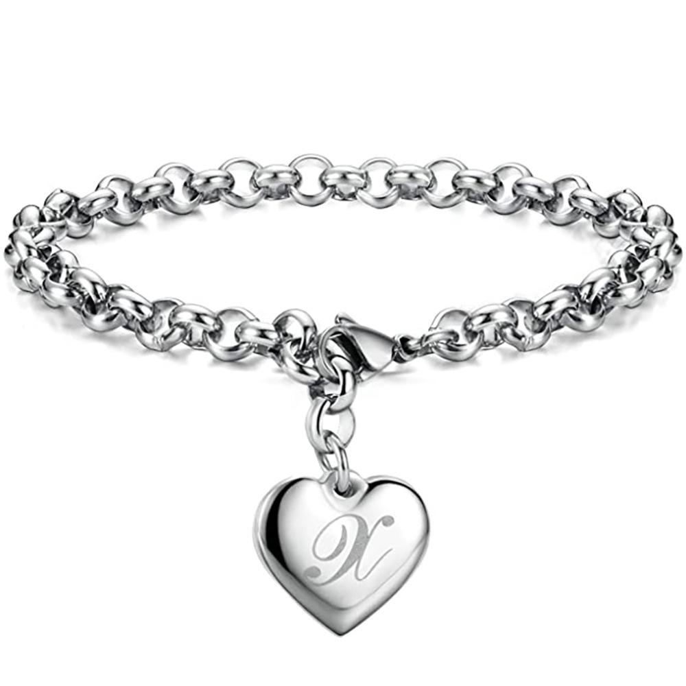 Elegant Laser Engraved English Letter Stainless Steel Bracelet for Women