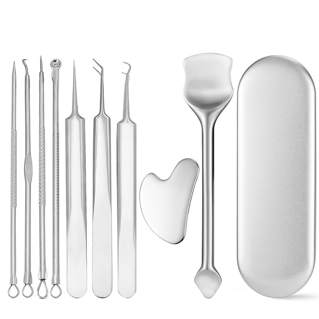 Blackhead Remover Comedone Squeezer Set Stainless Steel Pimple Squeezer Tool Acne Pimple Tweezers for Nose Face Care