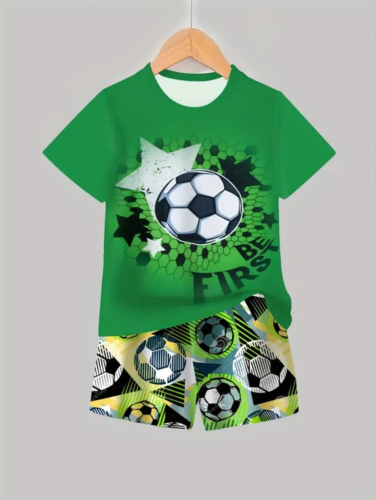 Fußballtrikot Jungen Set Mode Fußball Print Sommer Sportset Locker Atmungsaktiv Kinder Oberteile Freizeit Leicht Jungen Kleidung