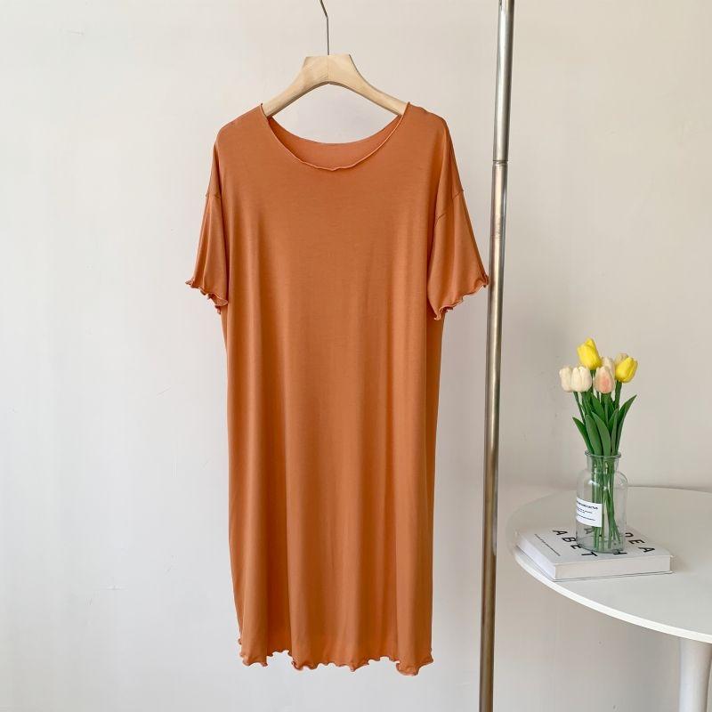 

Модальная ночная сорочка с круглым вырезом, женское летнее тонкое домашнее платье, повседневное большого размера, можно носить как верхнюю одежду, однотонное платье с коротким рукавом Classy Orange L (Recommendation 40.00 kg-60.00 kg