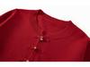 Elegant Plus Size Women's Red Jacket - New Chinese National Style, Autumn 2025 Knitwear, Style 22115