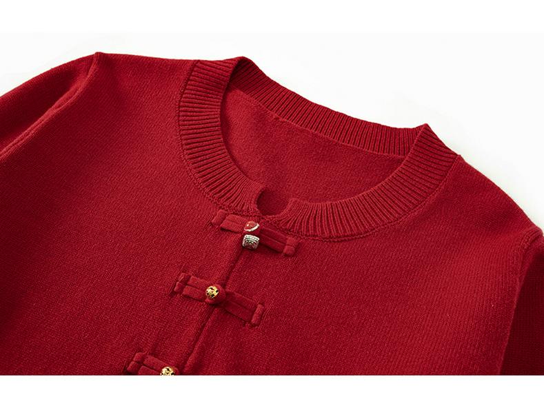 Elegant Plus Size Women's Red Jacket - New Chinese National Style, Autumn 2025 Knitwear, Style 22115