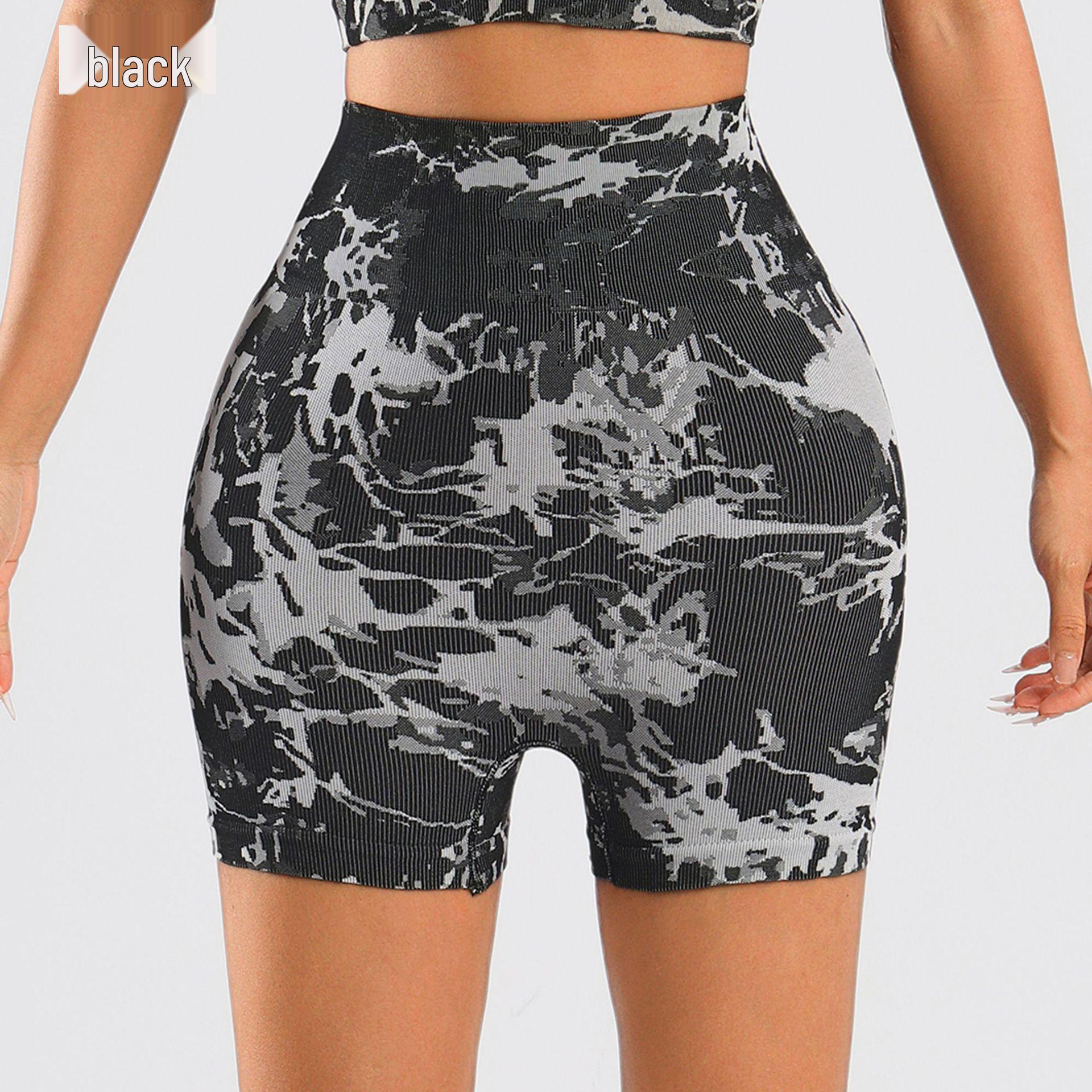 Женские эластичные шорты для йоги с тай-дай - Быстросохнущие каприсы для фитнеса, подчеркивающие ягодицы Large чёрный