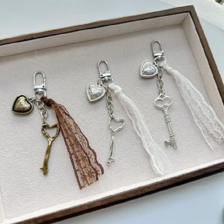 Lovely Lace Heart Keychain Decorative Resin Keyring Compact Design Bag Ornament Ideal For Daily Use And Gift Giving