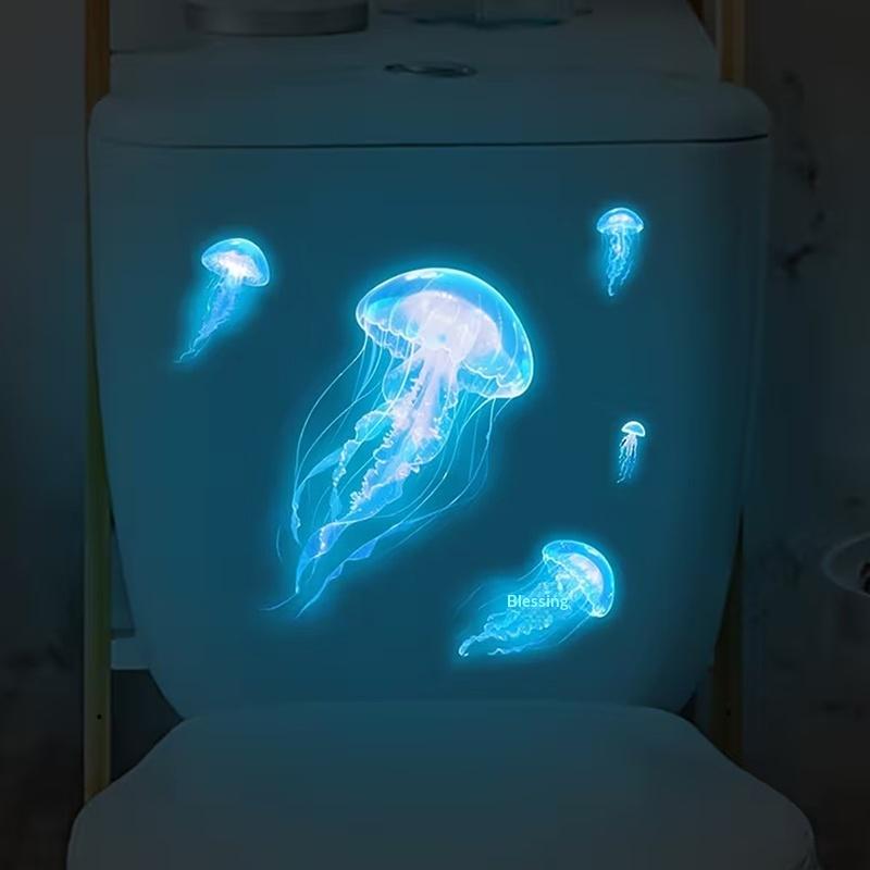 Jellyfish Wall Decal Glow in the Dark Removable Self-Adhesive Sticker Waterproof Toilet Decor DIY Bathroom Kids Room Accessories