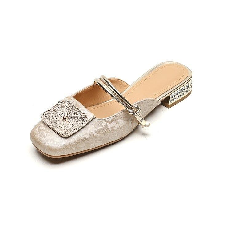 Baotou half slippers women's summer wear one word with square head thick heel cool slippers half tray