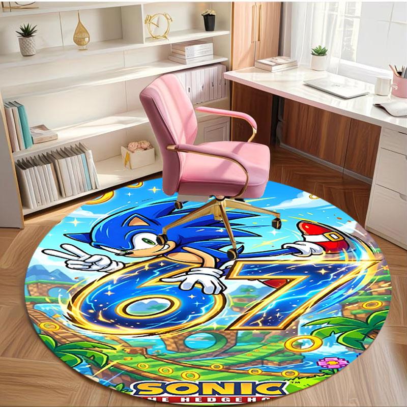 Sonic Print Round Rug, Washable Floor Carpet, For Entryway Dorm Laundry Room Office Study, Home Decor Birthday Christmas Gift