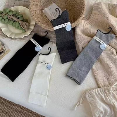 Druck Wadenstrümpfe ohne Fuß für Herbst und Winter, Graue vielseitige schlankmachende Oberschenkelhohe Strümpfe, Baumwollsocken