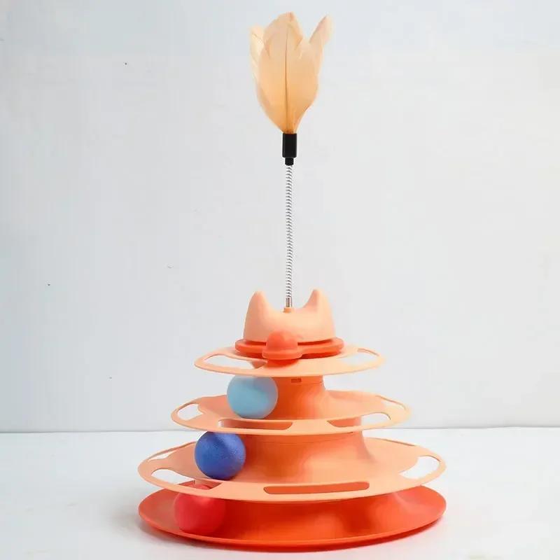 

4 Levels Cats Toy Tower Tracks Cat Toys Interactive Cat Intelligence Training Amusement Plate Tower Pet Products Cat Tunnel помаранчевий