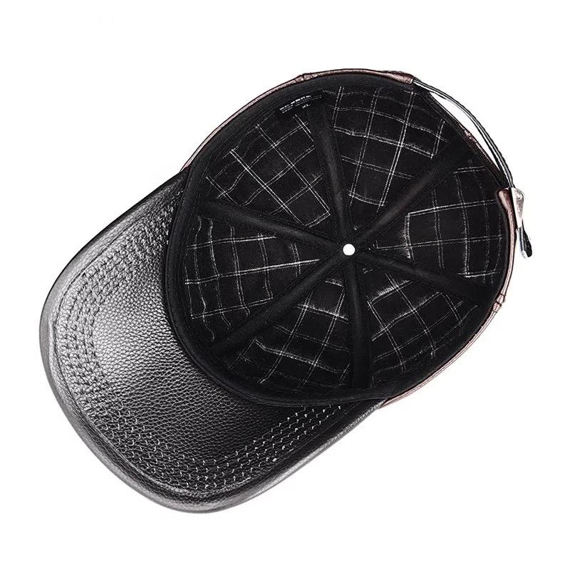 Men's Top Grain Cowhide Leather Baseball Cap - Duckbill Style for Middle-Aged & Elderly, Autumn/Winter Outdoor Fashion Dad Hat