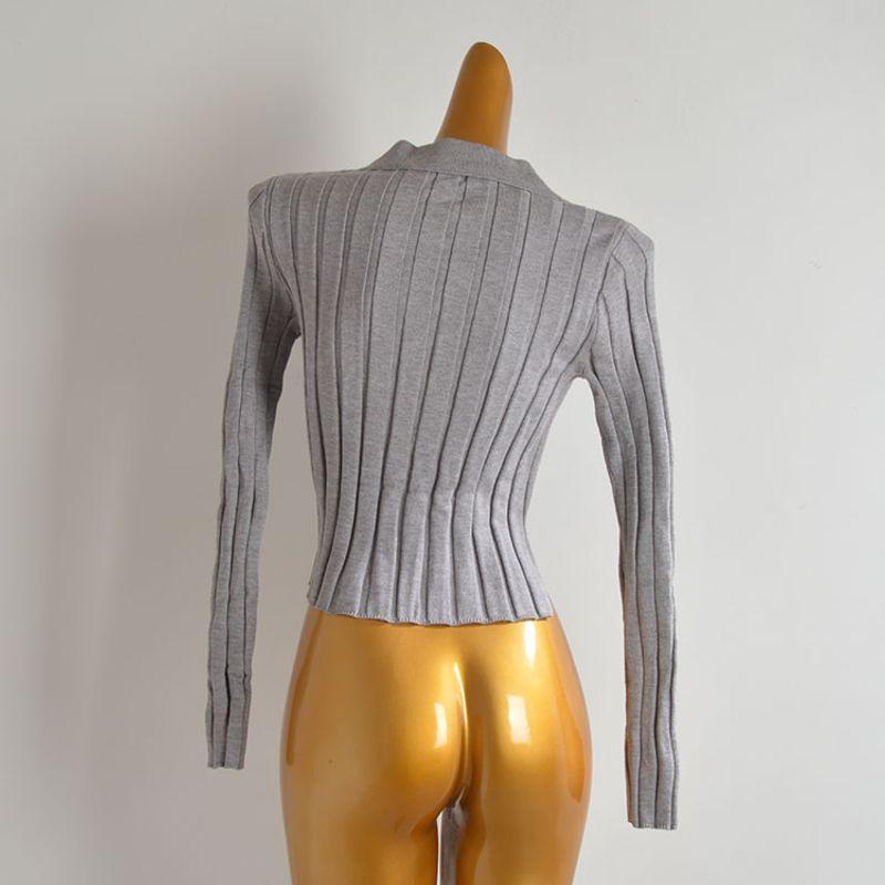 French Simplicity Lapel Pullover Long Sleeves Knitwear Women's Clothing Spring and Autumn Slim Fit Slim Looking Double Side Slit Bottoming Shirt Tops