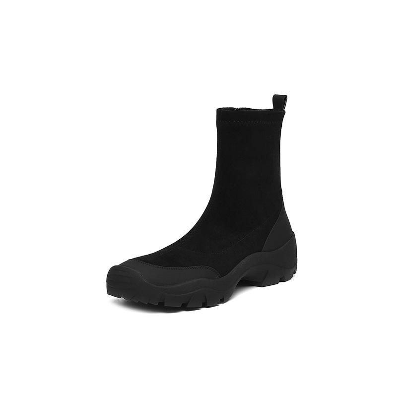 

2026 autumn and winter new French thick soled height increasing elastic boots short tube side zipper socks boots 40 чорний