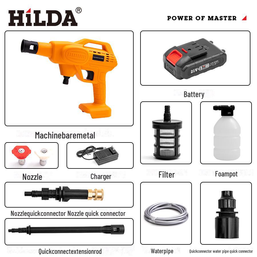 Hilda Wireless High-Pressure Water Gun: Portable, Lithium Battery-Powered Car Washer and Household Cleaner.