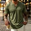 Men's Casual Henley T-Shirt - Short Sleeve Button Notch Neck Slim Fit Solid Beige Slub Cotton Daily Summer Basic Tee