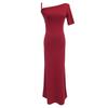 Summer 2023 American Retro One-Shoulder Irregular Knot Ice Silk Slimming Dress