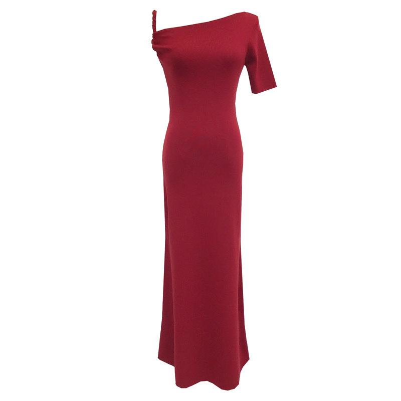 Summer 2023 American Retro One-Shoulder Irregular Knot Ice Silk Slimming Dress