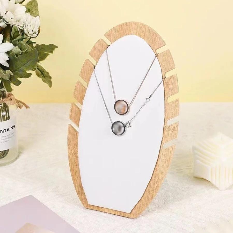 Scalloped Detachable Bamboo Wood Ornament Jewelry Display Stand Necklace Wooden Multiple Necklace Pendant Display Holder