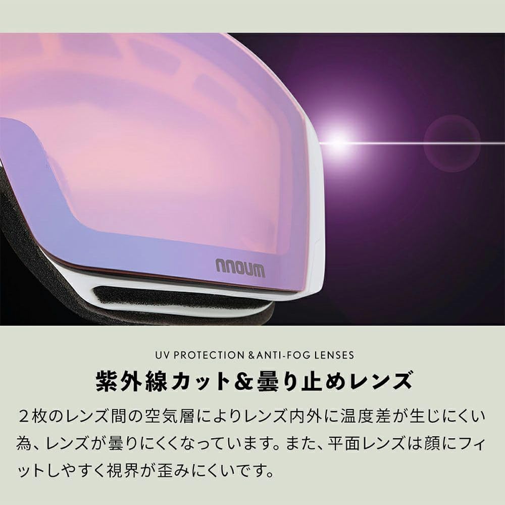 NNOUM Ski Goggles for Men and with Spare Asian Steel Size Compatible with Eyeglasses and Includes Storage Pouch Women, Anti-Fog, Lenses, Fit, Gray, F,