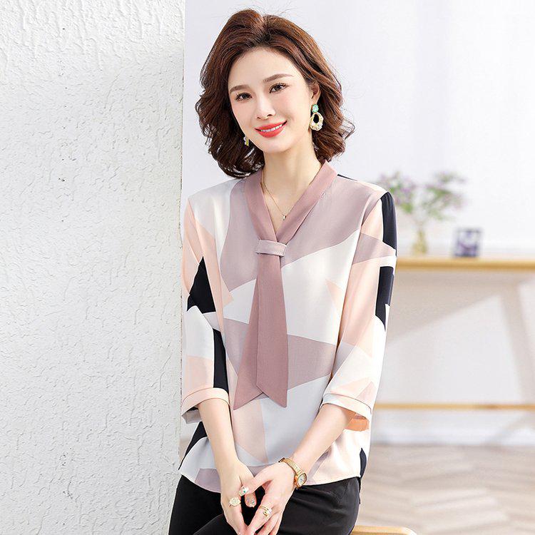 Sophisticated Women s Summer Chiffon Top with Seven Sleeves 2XL розовый