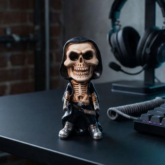 xiaobudian Halloween Skeleton Warrior Sculpture, Resin Art Soldier Figurine Statue Home Decor, Gunner Model Ornaments for Desktop Gaming Room