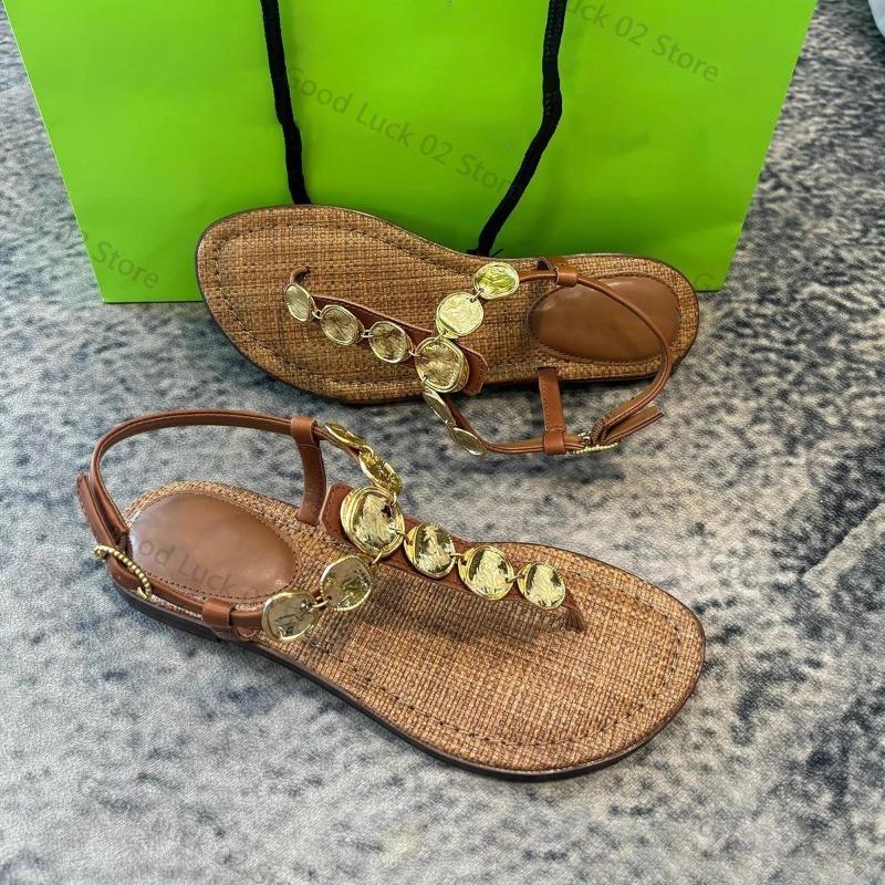 

Fashion 2025 Clip Toe Herringbone Sandals Women Summer Outer Fashion Flat Beach Roman Sandals 40 коричневый