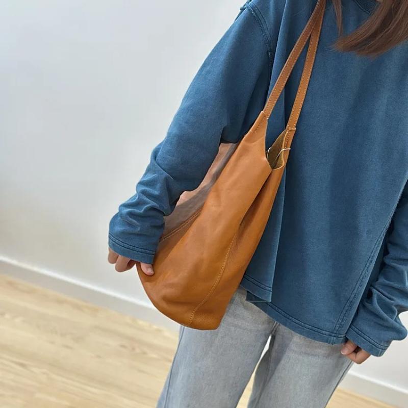 Johnature Borsa Tote Casual Fatta a Mano Versatile Borsa a Spalla da Pendolarismo Grande Capacità Vera Pelle Borsa