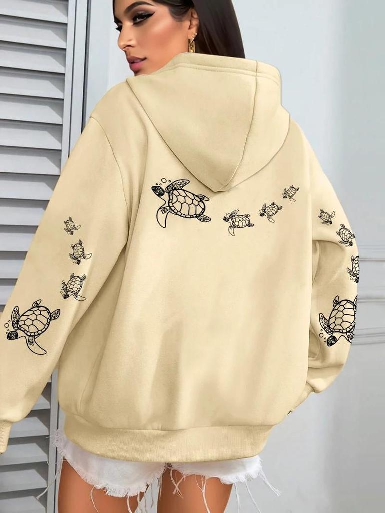 Unisex European Style Sea Turtle Hoodie – Versatile, Funny Sweatshirt for Spring & Autumn