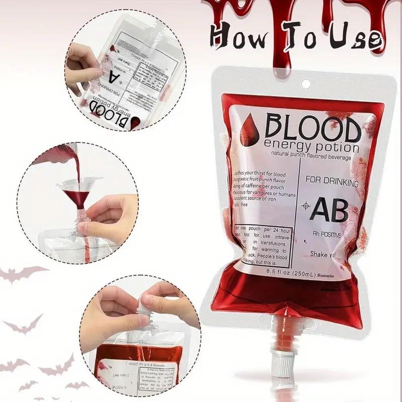 20Pcs 250Ml Halloween Cosplay Drink Container Bag Vampire Blood Pouch Props Zombie Beverage Drinks Bags Diy Party Supplies