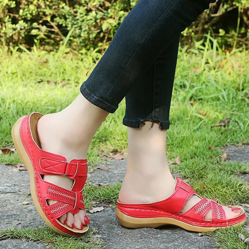 Summer Women Wedge Sandals Premium Orthopedic Open Toe Sandals Vintage Anti-slip Leather Casual Female Platform Retro Shoes
