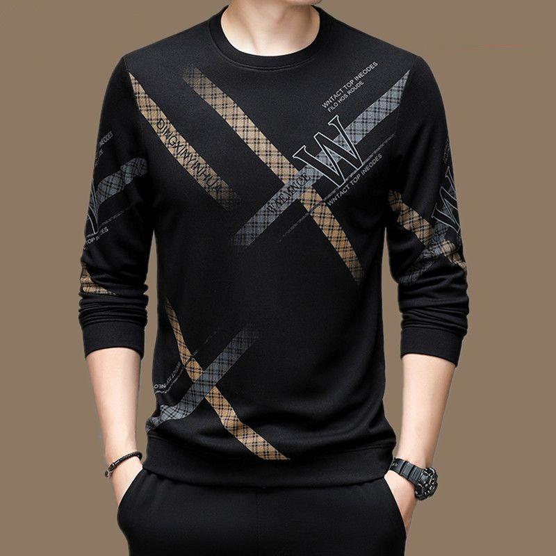 Autumn Winter Men Casual Hoodie High Street Long Sleeve Round Neck Large Size Cotton Contrast Color Loose All-match Sweatshirts