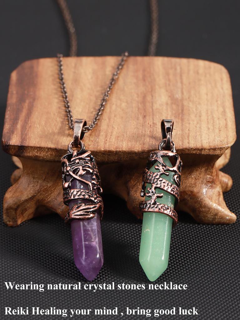 Dragon Crystals Necklace Stone Quartz Necklaces Natural Crystal Pendant Hexagonal Pendant Amethysts Jewelry for Women Men E853