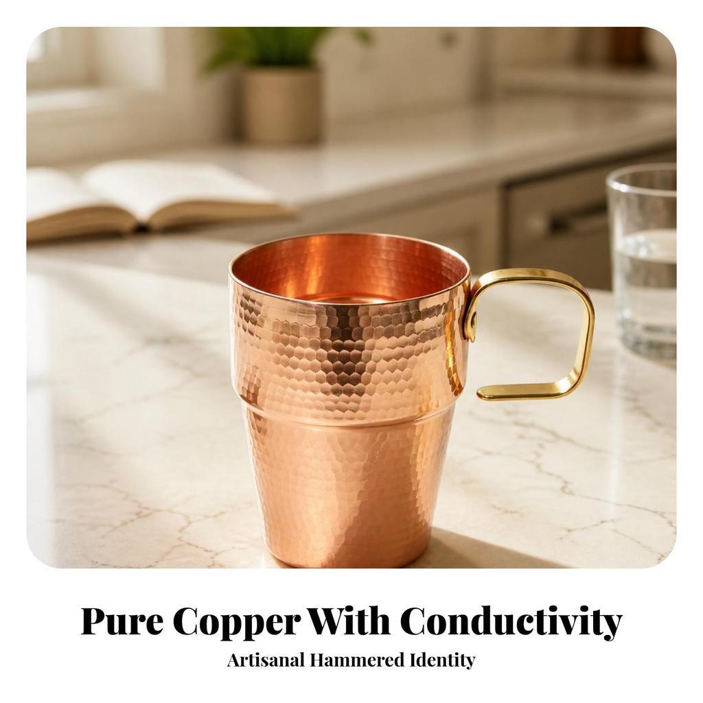 Copper Cup with Side Handle Shatter-Resistant Drinkware Long-Lasting for Camping
