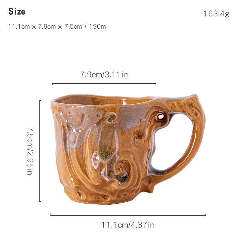 Japanese handmade retro glazed ceramic coffee cup, tea house creative souvenir cup, afternoon tea coarse ceramic coffee cup 190