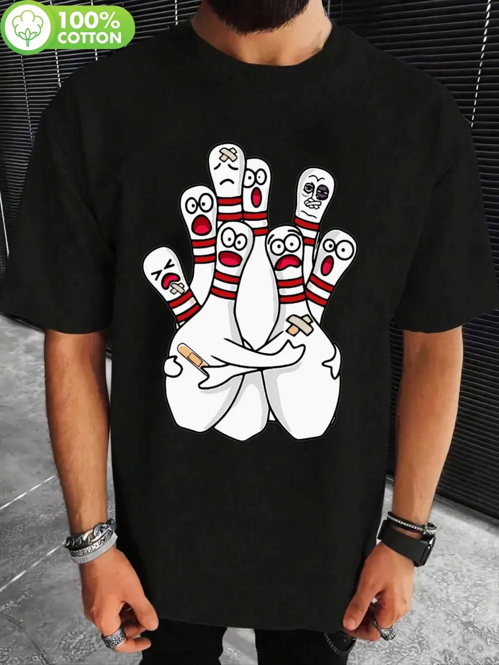 

Plus Size Black Retro Bowling Print T-shirt - 100% Cotton Loose Fit Casual Crew Neck Short Sleeve Top for Summer XL