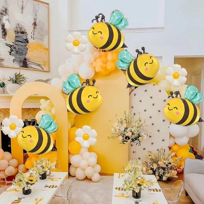 7pcs Cartoon Bee Aluminum Foil Balloon Set Daisy Balloons Creative Theme Birthday Party Flower Animal Decoration Supplies
