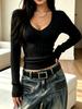 Women's Loose V-neck Cable Knit Sweater - Spring/Autumn European & American Style, Solid Color, Versatile Streetwear