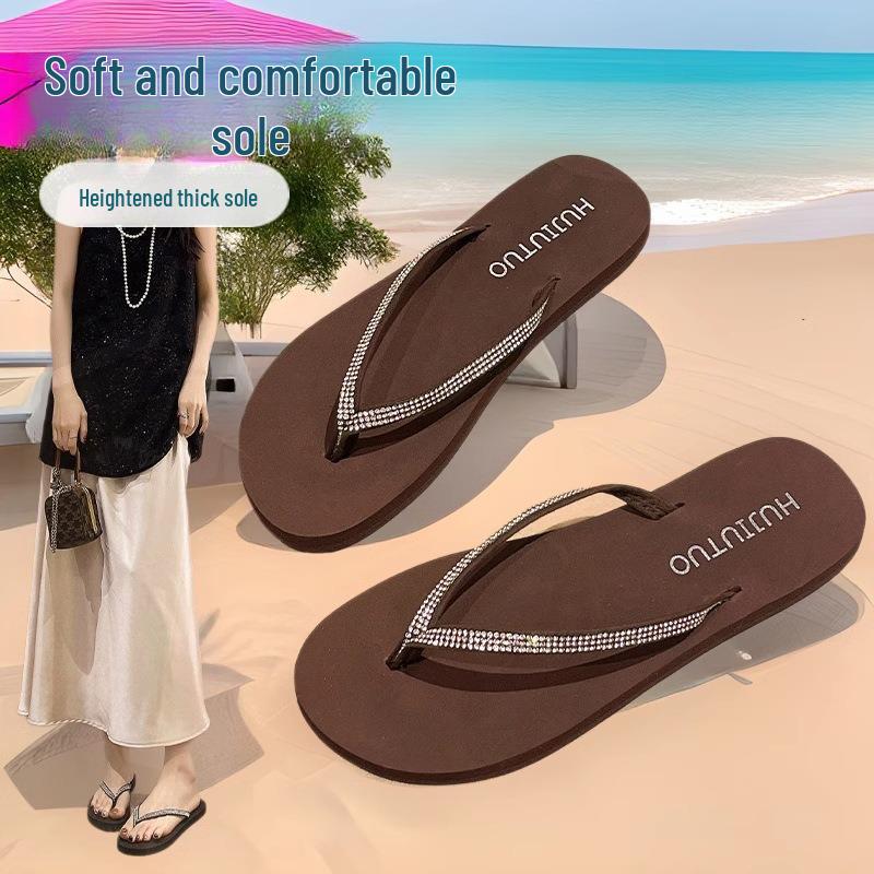 2025 Summer Rhinestone Non-Slip Beach Flip-Flops for Women
